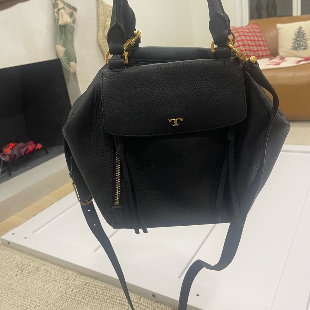 Tory Burch Half Moon Black Leather Satchel